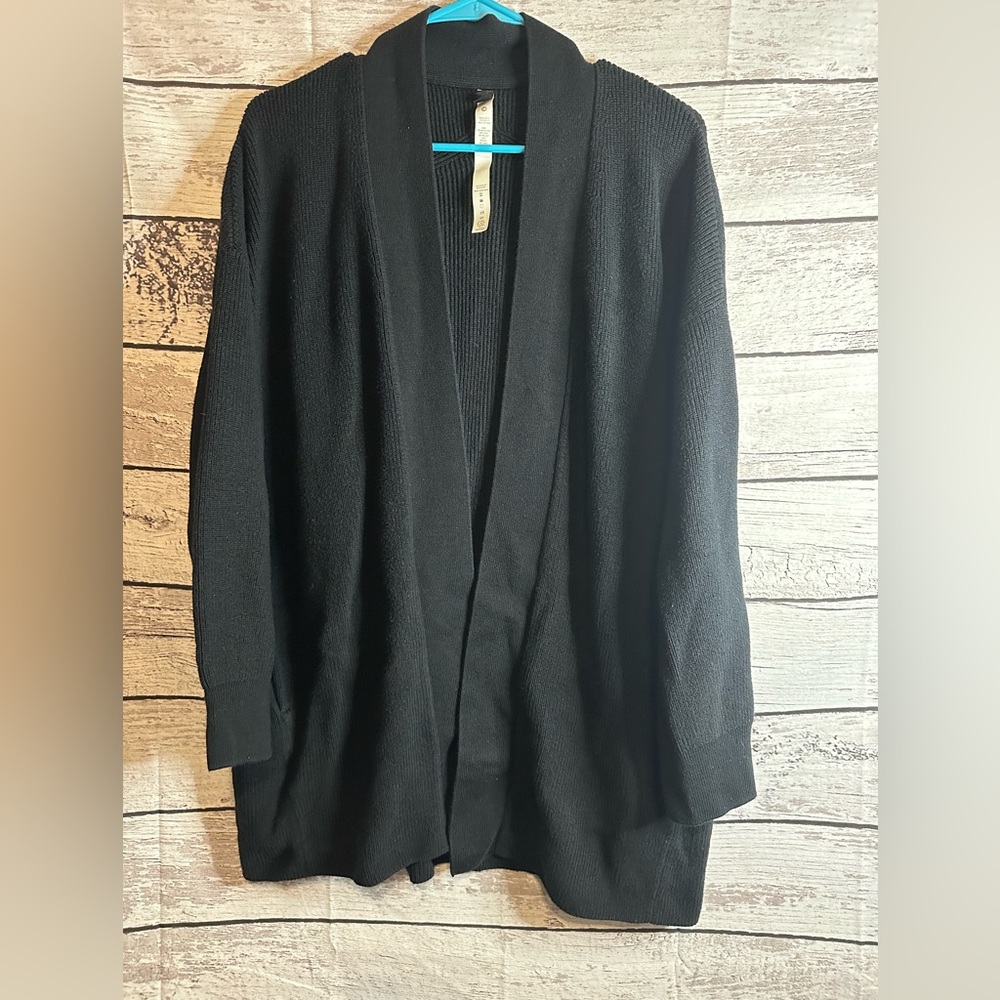 Lululemon Merino Wool-Blend Ribbed Long Wrap Sweater Size 12 Black